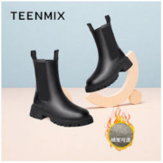 TEENMIX 天美意 冬新款加绒英伦切尔西靴烟筒靴女休闲中筒靴厚底马丁靴显瘦