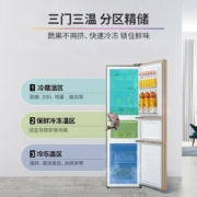 华凌冰箱218升三门冰箱二级能效节能低音三门三温冰箱小型家用低温补偿家用冷冻冷藏小冰箱（金色）BCD-218TH