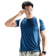 探拓（TECTOP）速干T恤 轻薄透气男情侣款圆领短袖纯色速干衣 TS3043 男款铁蓝色 2XL