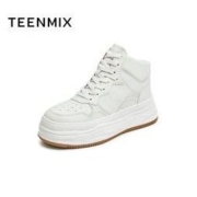 TEENMIX 天美意 溶解厚底小白鞋女板鞋高帮靴休闲鞋短靴2022冬新款6MO40CD2