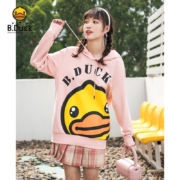 B.Duck小黄鸭连帽卫衣女2022春秋新款宽松百搭学生女装上衣涂鸦 粉色 XS(155)