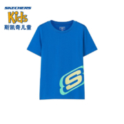 Skechers斯凯奇童装2022新款儿童T恤衫短袖春夏纯棉柔软男童打底衫中大童上衣L220B113 公主蓝/007G 110cm