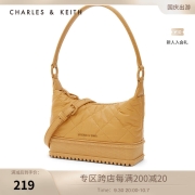CHARLES＆KEITH初秋新品CK2-20781597包包女包甜酷菱格单肩鞋底腋下手提包 Mustard黄褐色 S