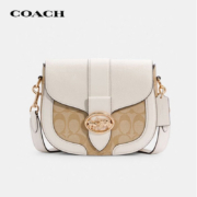 蔻驰COACH【官方直供】奢侈品女士小号单肩斜挎马鞍包卡其白色PVC配皮C2806IMDQC