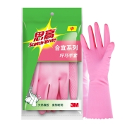 3M 橡胶手套 纤巧型防水防滑家务清洁手套 棉质内里洗碗手套中号 樱花粉