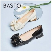 BASTO 百思图 2022秋季新款商场同款蝴蝶结复古方头方跟女单鞋A9180CQ2