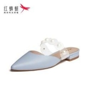 RED DRAGONFLY 红蜻蜓 女鞋2021年夏季新款凉鞋女低跟尖头真皮鞋子欧美风珍珠凉拖