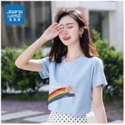 JEANSWEST 真维斯 纯棉100短袖女时尚印花圆领爆款学生韩版宽松显瘦白色夏季