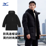 美津浓（MIZUNO）【预售】男22冬季新款中长款外套防风保温时尚连帽羽绒服 09/黑色 L