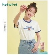 hotwind 热风 2022年夏季新款女士时尚撞色水果印花T恤运动休闲短袖上衣潮