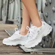 Skechers斯凯奇女鞋彩色流线熊猫鞋 潮流松糕厚底运动老爹鞋13144 白色/多彩色 38