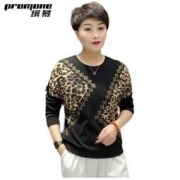 PROMONE加绒/不加绒秋冬新款长袖T袖女妈妈印花烫钻宽松遮肚上衣