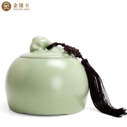 金镶玉 茶具配件 年年有余茶叶罐 汝瓷花茶罐茶具原矿仿宋汝窑密封储藏罐