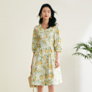 【10月31日开抢】Gloria歌莉娅夏季新品V领棉印花连衣裙115R4K34A