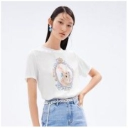 Juzui 玖姿 夏季新款白色真丝甜美兔子卡通美肤女短袖T恤