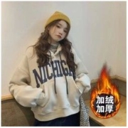 AIMISS加绒加厚卫衣女连帽2022款秋冬季韩版宽松百搭印花字母上衣
