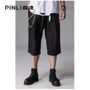PINLI品立裁魂春夏新款男装裤子暗黑拼接休闲宽松七分裤潮百搭潮