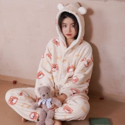 黑科技进口防静电丝，棉籽壳 男女 加厚珊瑚绒连帽家居服睡衣套装