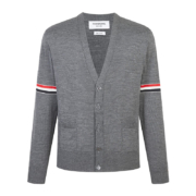 汤姆·布朗 THOM BROWNE 男士灰色羊毛条纹宽松V领针织开衫 MKC410A Y1014 035 1