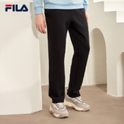 斐乐（FILA） 官方运动裤男微弹力针织长裤2022冬季新款时尚宽松直口休闲运动裤 正黑色-BK 180/88A/XL