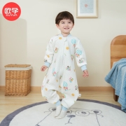 欧孕（OUYUN）婴儿睡袋儿童可拆袖睡分腿睡袋春秋夏季薄款棉宝宝防踢被 喜乐多福蓝【空气层推荐室温18-25℃】 XL建议身高100-120厘米