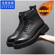 MARK FAIRWHALE 马克华菲 秋冬新款全牛皮高帮侧拉链工装马丁靴外增高雪地靴加厚