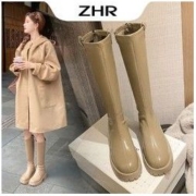 ZHR 圆头厚底长筒靴女2022新款骑士靴加绒鞋子高街ins瘦瘦靴英伦风