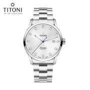 Titoni梅花瑞士手表 空中霸王系列 机械钢带男士腕表 39mm SW200-1全自动机芯 83743-S-581送男友 生日礼物
