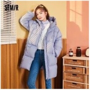 Semir 森马 羽绒服女中长款轻薄外套设计感冬季新款宽松连帽保暖面包服