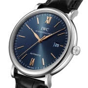 万国(IWC)瑞士手表柏涛菲诺系列日期显示自动机械男士腕表 皮带蓝盘 IW356523 40MM