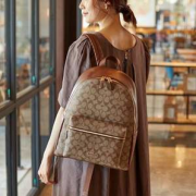 Coach 蔻驰 Charlie系列 女士真皮/涂层帆布大号双肩包F58314