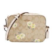 蔻驰COACH【官方直供】奢侈品女士小号浅卡其印花PVC配皮单肩斜挎小方包C3354IMOTV