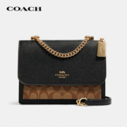蔻驰COACH【官方直供】奢侈品女士小号PVC配皮单肩斜挎链条包棕色配黑色91019IMCBI