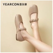 YEARCON 意尔康 女鞋2022年秋新款圆头平底小皮鞋复古玛丽珍鞋单鞋女奶奶鞋