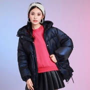 真维斯女装 冬季新款 化纤布连帽厚羽绒外套