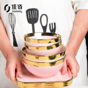 佳佰 北欧金边陶瓷餐具家用水果碗沙拉碗汤碗饭碗面碗 色釉4.75英寸直口碗2件套（粉色）S9487863