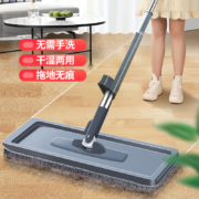 百家好世 免手洗平板拖把32cm木地板懒人擦地墩布自动回弹家用吸水托地把除尘清洁拖地神器 共3块布