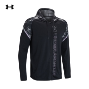 安德玛（UNDERARMOUR）RUSH男子印花全拉链连帽训练运动轻盈针织外套1366171 黑色001 3XL
