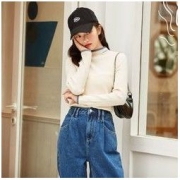 Semir 森马 毛衫女秋冬季新款半高领套头毛衣撞色设计感时髦百搭打底衫