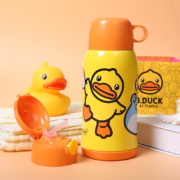 B.Duck 小黄鸭儿童保温杯大容量316不锈钢幼儿吸管杯水杯便携水壶 带杯套 550ml