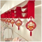 寻年味 元旦节日装饰新年春节福字醒狮国潮挂饰拉花店面场景布置新春吊饰