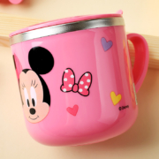 迪士尼（Disney）婴儿童保温杯 宝宝单柄训练喝水口杯子小孩家用学饮杯不锈钢带盖260ML XM7154N 米妮粉
