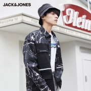 JackJones杰克琼斯outlets秋男潮多口袋机能工装风宽松衬衫外套