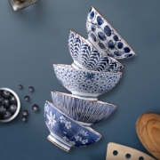 美浓烧（Mino Yaki） 【日本原装进口】美浓烧餐具陶瓷碗日式家用米饭碗餐具套装礼盒 5.5英寸蓝绘5件套