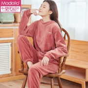 莫代尔家居服珊瑚绒睡衣女秋冬套头圆领冬季保暖家居服套装 暖暖套装蜜德芙可可 均码（适合80-140斤MM）