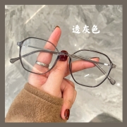 轻透明眼镜女多边形镜框可配有度数网红款韩系素颜显脸小男可配近视散光变色防蓝光镜片 透灰色 161防辐射镜片【留言度数】