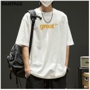 RAMPAGE 休闲短袖t恤男简约纯色圆领英文印花百搭日系宽松重磅体恤