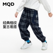MQD童装男童灯笼裤22年儿童新款时尚格纹休闲裤韩版复古运动潮 藏青格 140cm
