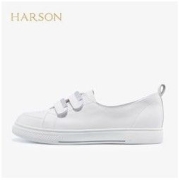 HARSON 哈森 2022春季商场同款平跟圆头小白鞋通勤魔术贴休闲鞋HC221906