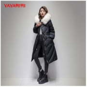 YAYA 鸭鸭羽绒服 女冬长款过膝保暖高档名媛超大真狐狸毛领洋气潮流外套